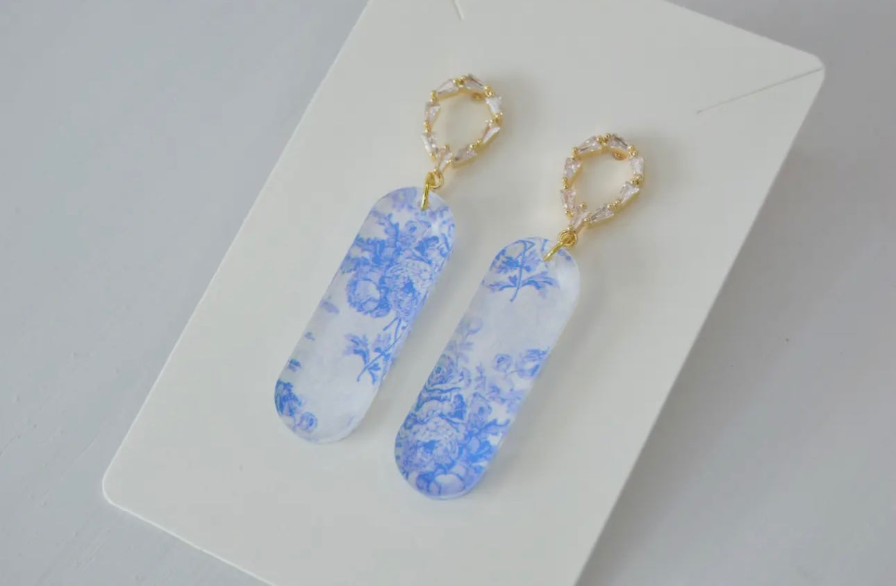 Blue Oval Dangle Earrings
