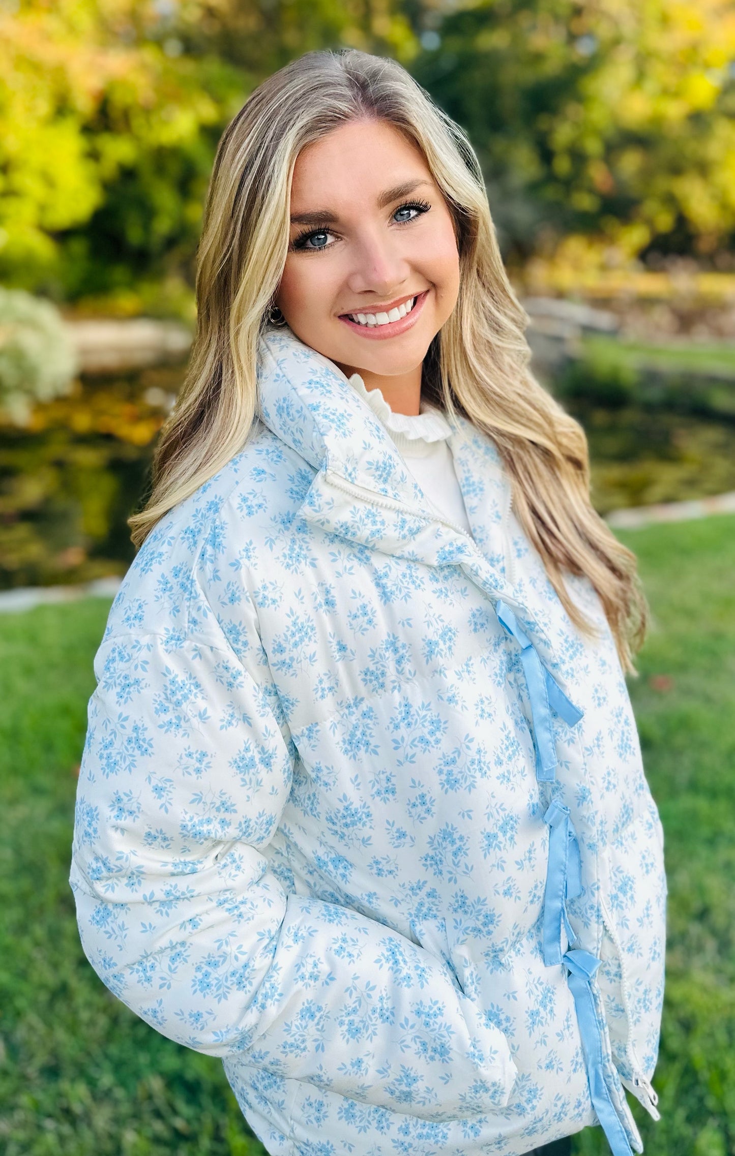 Blue Bow Puffer Jacket