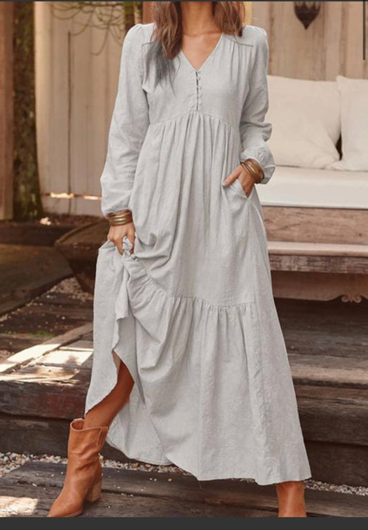 Grey Smocked Maxi Dress