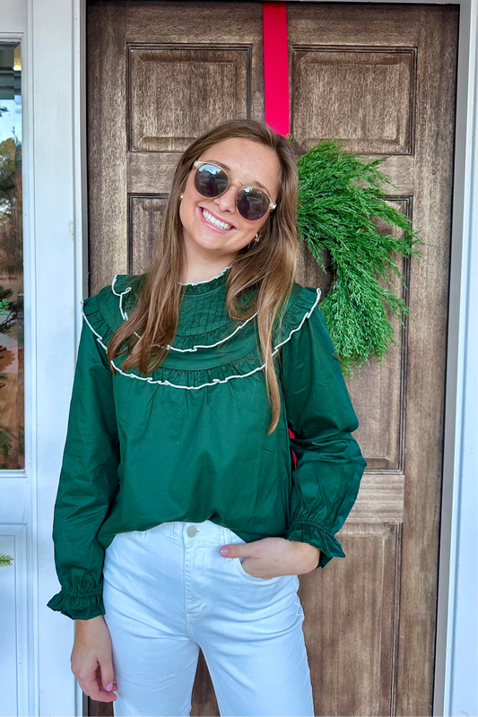 Green and White Top